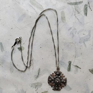 Vintage Jerusalem Maltese Crusader Cross Pendant Necklace With Bethlehem 1000